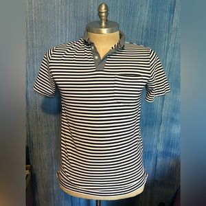 Merona Large Black and White striped Collard Short sleeve shirt